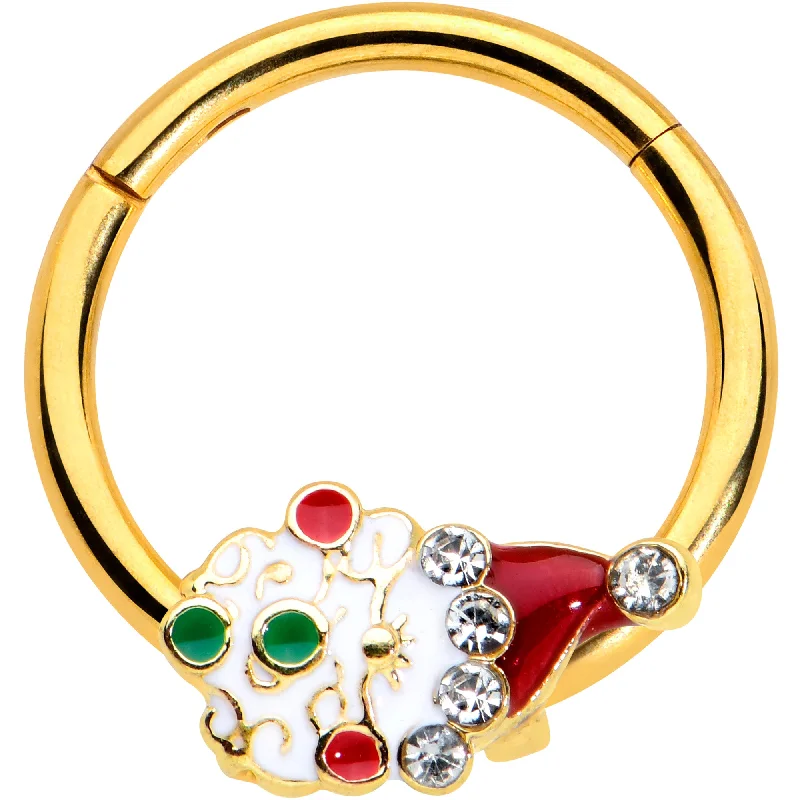 Stunning Nose Rings for All Fashion Lovers -16 Gauge 3/8 Clear Gold Hue Deco Santa Christmas Hinged Segment Ring Stunning Nose Rings for All Fashion Lovers -16 Gauge 3/8 Clear Gold Hue Deco Santa Christmas Hinged Segment Ring
