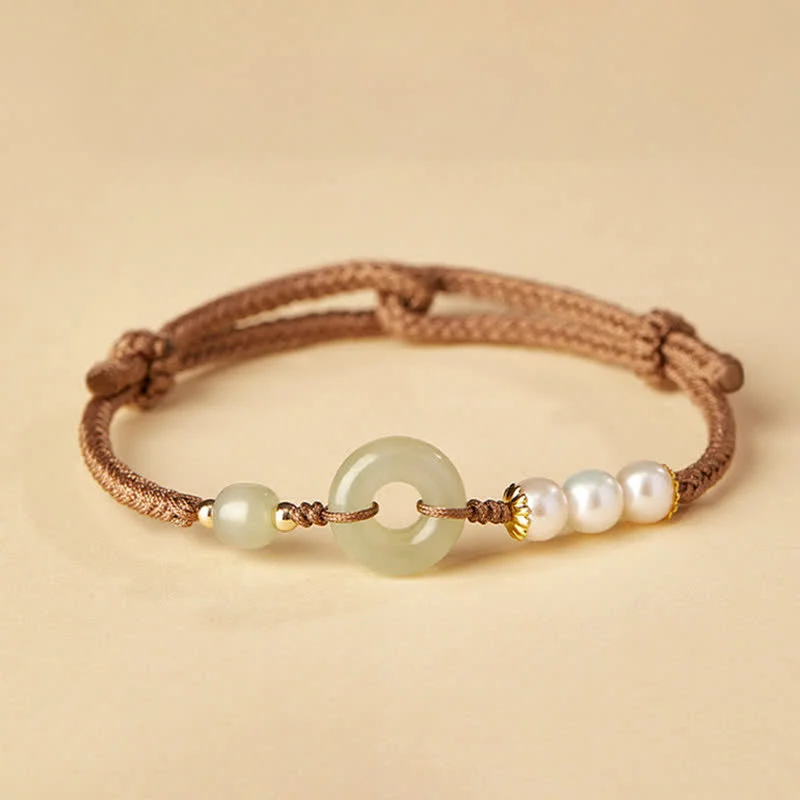 Modern Bangles for Women-Buddha Stones Natural Hetian Jade Pearl Peace Buckle Luck Bracelet Modern Bangles for Women-Buddha Stones Natural Hetian Jade Pearl Peace Buckle Luck Bracelet