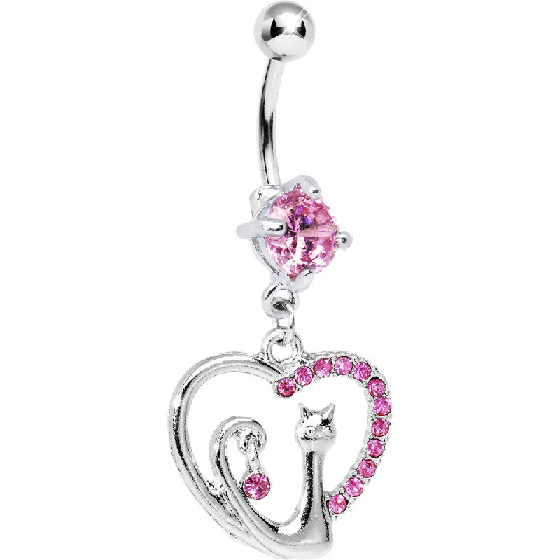 Comfortable Belly Rings with Vibrant Shine -Cats Meow Pink Heart Belly Ring