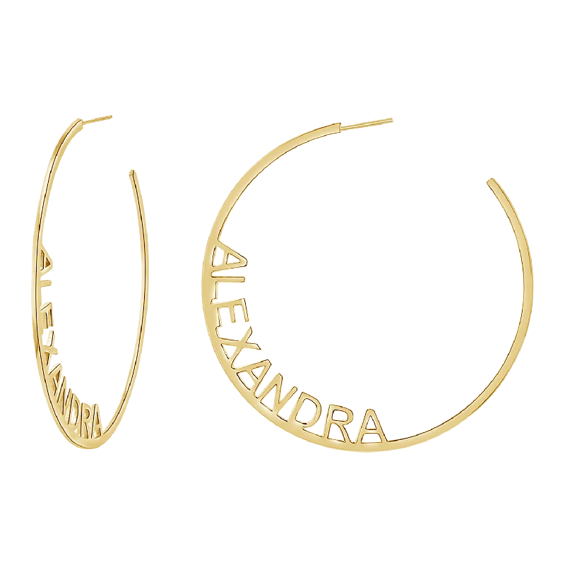 Women's Earrings – Elegant Designs for Every Personality--Large Custom Block Name Hoop Earrings Women's Earrings – Elegant Designs for Every Personality--Large Custom Block Name Hoop Earrings