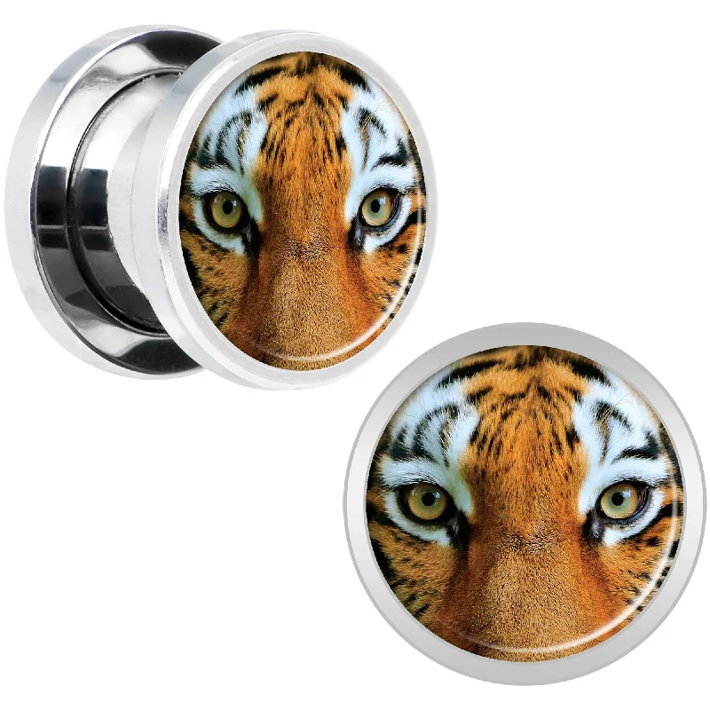 Women's Earrings – Elegant Designs for Every Personality--Full Color Tiger Eyes Steel Screw Fit Plug Set 00 Gauge Women's Earrings – Elegant Designs for Every Personality--Full Color Tiger Eyes Steel Screw Fit Plug Set 00 Gauge