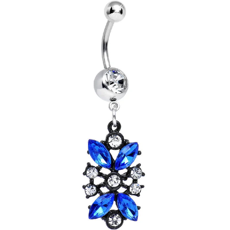 Designer Belly Rings for Exclusive Looks -Clear and Blue Gem Dark Chantilly Lace Dangle Belly Ring Designer Belly Rings for Exclusive Looks -Clear and Blue Gem Dark Chantilly Lace Dangle Belly Ring