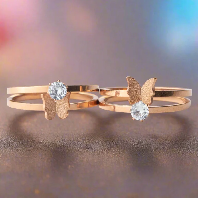 Shop Classic Women's  Necklaces & Pendants with a Modern Twist-Rose Gold Crystal Butterfly Rings
