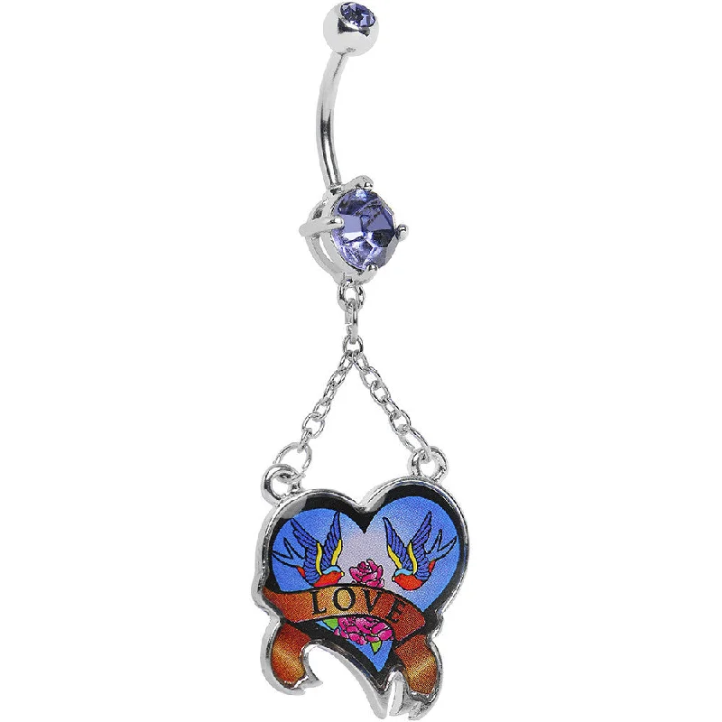 Classic Belly Rings with Sleek Design -Double Gem Love Birds Heart Belly Ring