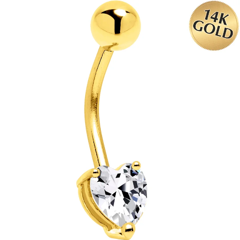 Comfortable Belly Rings for Simple Looks -16 Gauge Solid 14KT Yellow Gold Cubic Zirconia HEART SOLITAIRE Belly Ring Comfortable Belly Rings for Simple Looks -16 Gauge Solid 14KT Yellow Gold Cubic Zirconia HEART SOLITAIRE Belly Ring