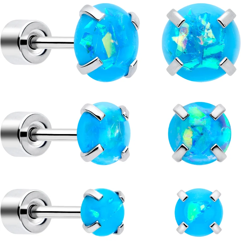 Women's Earrings – Elegant Designs for Every Personality--Blue Sythetic Opal Flat Back Stud Earrings - 3 Pairs