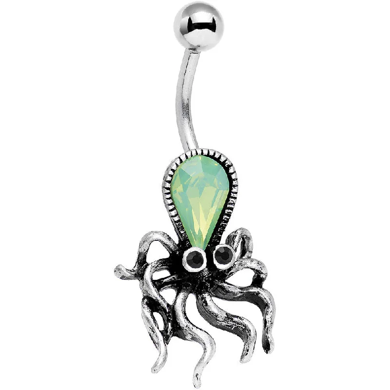 Designer Belly Rings for Exclusive Looks -Light Green Faux Opal Thoughtful Octopus Belly Ring Designer Belly Rings for Exclusive Looks -Light Green Faux Opal Thoughtful Octopus Belly Ring