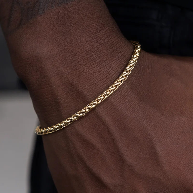 Men's Bracelets with Inspirational Symbols-Palm Chain Bracelet in Yellow Gold- 4mm