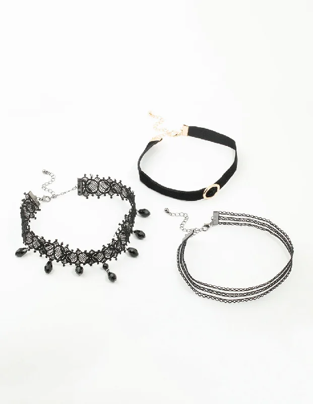Shop Classic Women's Necklaces & Pendants with a Modern Twist-Lace Fabric Velvet Choker Set 3-Pack Shop Classic Women's Necklaces & Pendants with a Modern Twist-Lace Fabric Velvet Choker Set 3-Pack