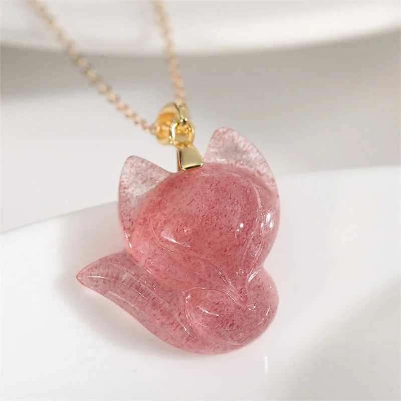 Shop Classic Women's Necklaces & Pendants with a Modern Twist-Buddha Stones 14k Gold Plated 925 Sterling Silver Strawberry Quartz Fox Healing Necklace Pendant Shop Classic Women's Necklaces & Pendants with a Modern Twist-Buddha Stones 14k Gold Plated 925 Sterling Silver Strawberry Quartz Fox Healing Necklace Pendant