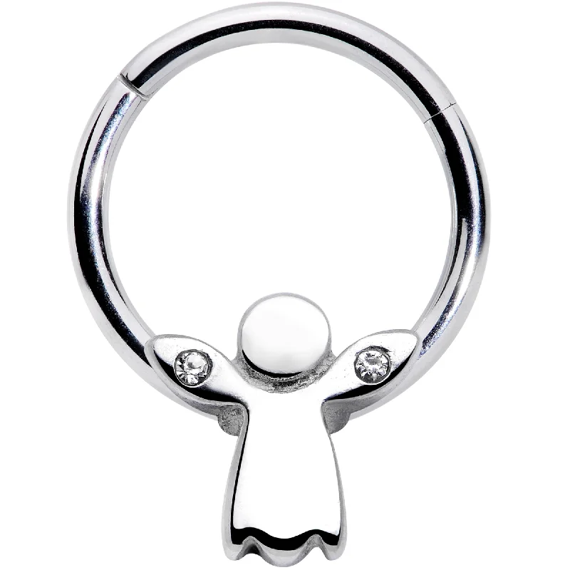 Comfortable Lip Rings with Gorgeous Shine16 Gauge 3/8 Clear Gem Tiny Angel Hinged Segment Ring
