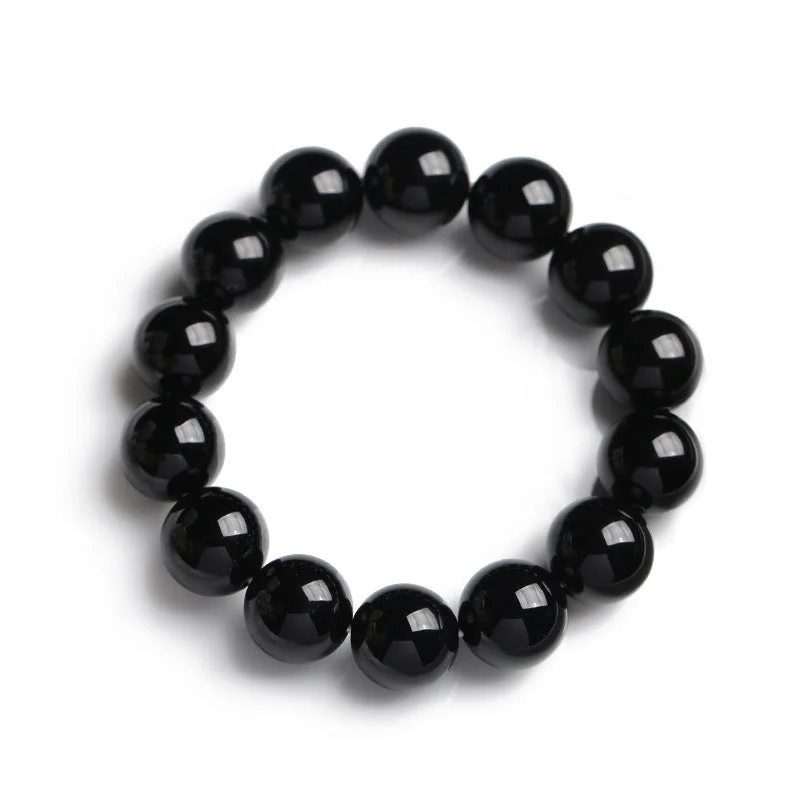 Modern Bracelets for Men-Buddha Stones Natural Black Onyx Fortune Bracelet