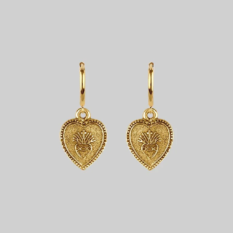Women's Earrings – Elegant Designs for Every Personality--ARDOUR. Sacred Heart Hoop Earrings - Gold