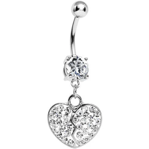 Comfortable Belly Rings for Fashion-Forward Women -Crystalline Gem Broken Heart Dangle Belly Ring