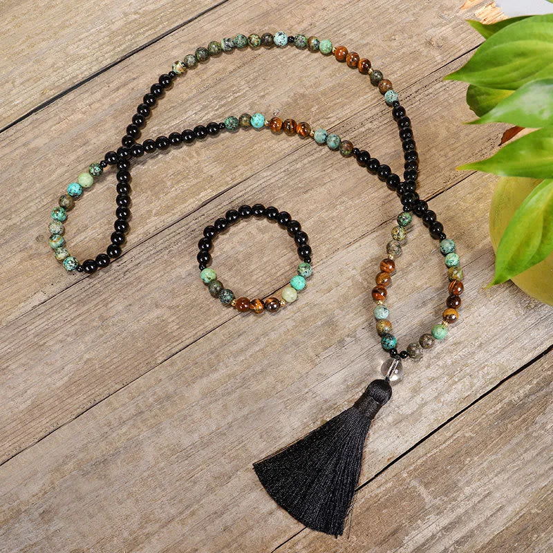 Men's Casual Bracelets-Buddha Stones 108 Mala Beads Natural Stone Tiger Eye Turquoise Protection Strength Bracelet Necklace