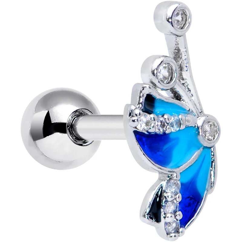 Women's Earrings – Elegant Designs for Every Personality--16 Gauge 1/4 Clear Gem Blue Butterfly Cartilage Tragus Earring
