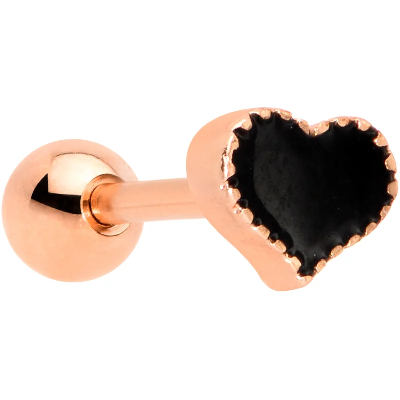 Women's Earrings – Elegant Designs for Every Personality--16 Gauge 1/4 Rose Gold Tone Black Heart Cartilage Tragus Earring Women's Earrings – Elegant Designs for Every Personality--16 Gauge 1/4 Rose Gold Tone Black Heart Cartilage Tragus Earring