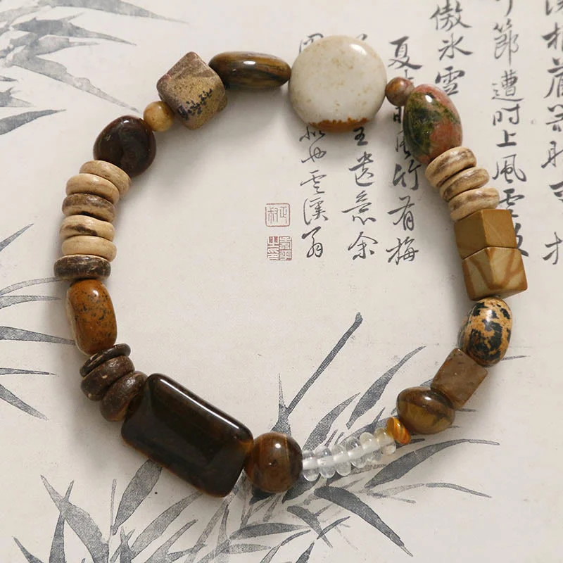Stylish Bracelets for Men with Stone Details-Buddha Stones Coconut Shell Tiger Eye Courage Bracelet