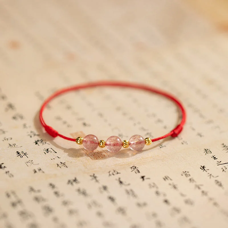 Classic Anklets for Timeless Appeal-Buddha Stones Strawberry Crystal Beads Luck Red String Anklet Classic Anklets for Timeless Appeal-Buddha Stones Strawberry Crystal Beads Luck Red String Anklet