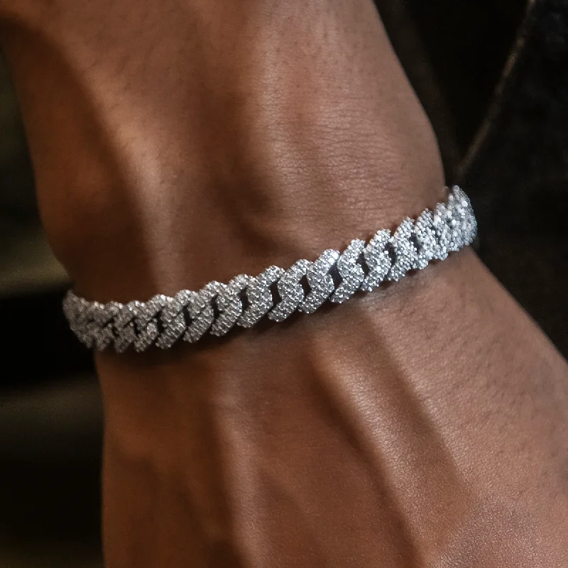 Men's Bracelets with Unique Designs-Diamond Prong Cuban Bracelet in White Gold- 8.5mm Men's Bracelets with Unique Designs-Diamond Prong Cuban Bracelet in White Gold- 8.5mm