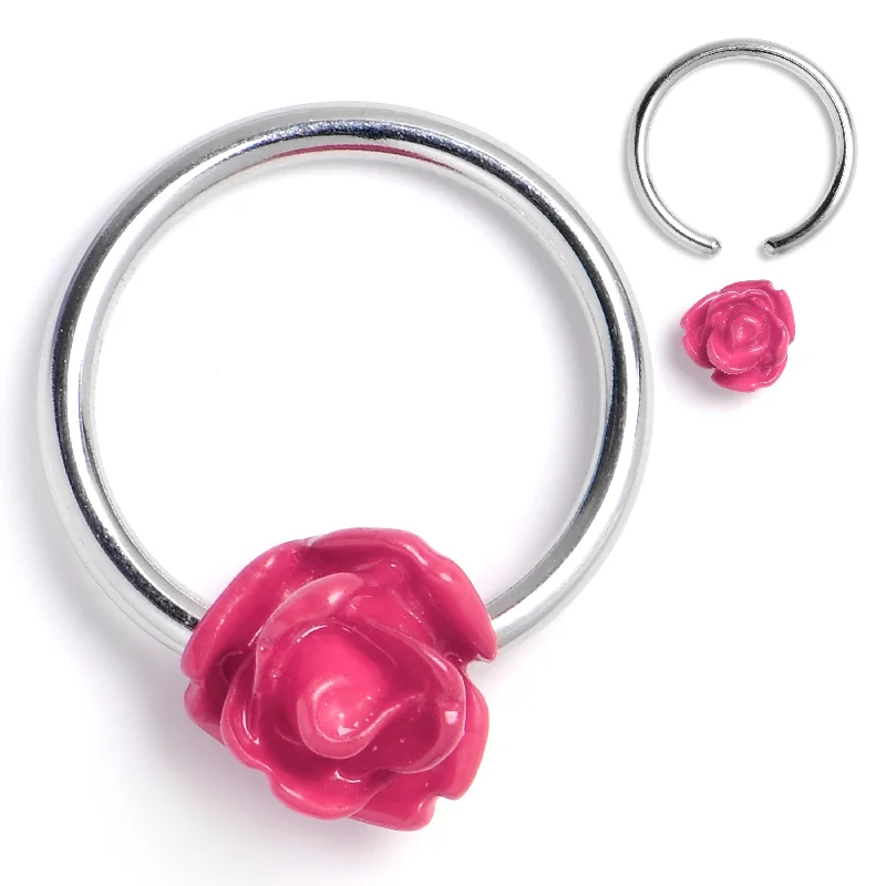 Comfortable Lip Rings with Adjustable Fit16 Gauge 3/8 Open Bloom Rose Pink BCR Captive Ring