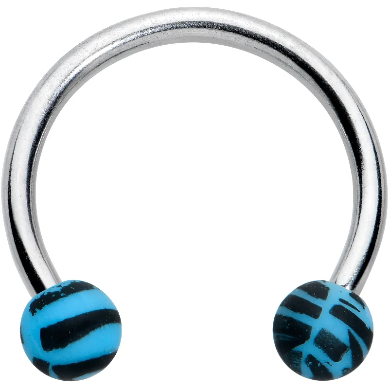 Trendy Lip Rings for Everyday Glam16 Gauge 3/8 Matte Blue Zebra Stripe Ends Horseshoe Circular Barbell