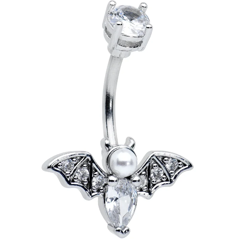 Custom Belly Rings for Exclusive Appeal -Clear Gem Vampire Bat Halloween Belly Ring