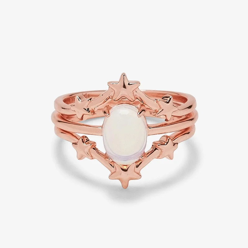 Chic Women's Rings for Fashion-Forward Looks-Moonstone Stars Ring Stack