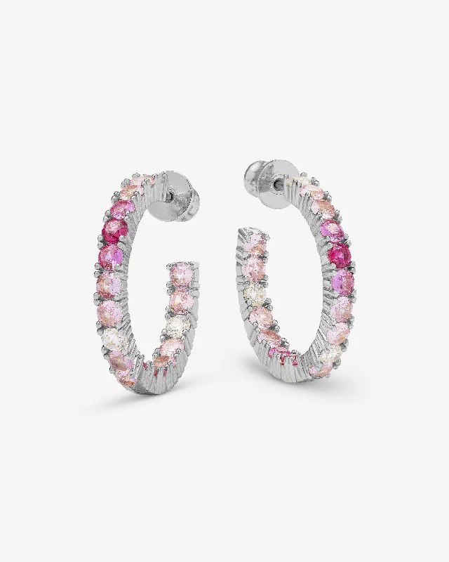 Women's Earrings – Elegant Designs for Every Personality--Heiress Ombré Hoops 1" - Silver|Pink Sapphire Ombré