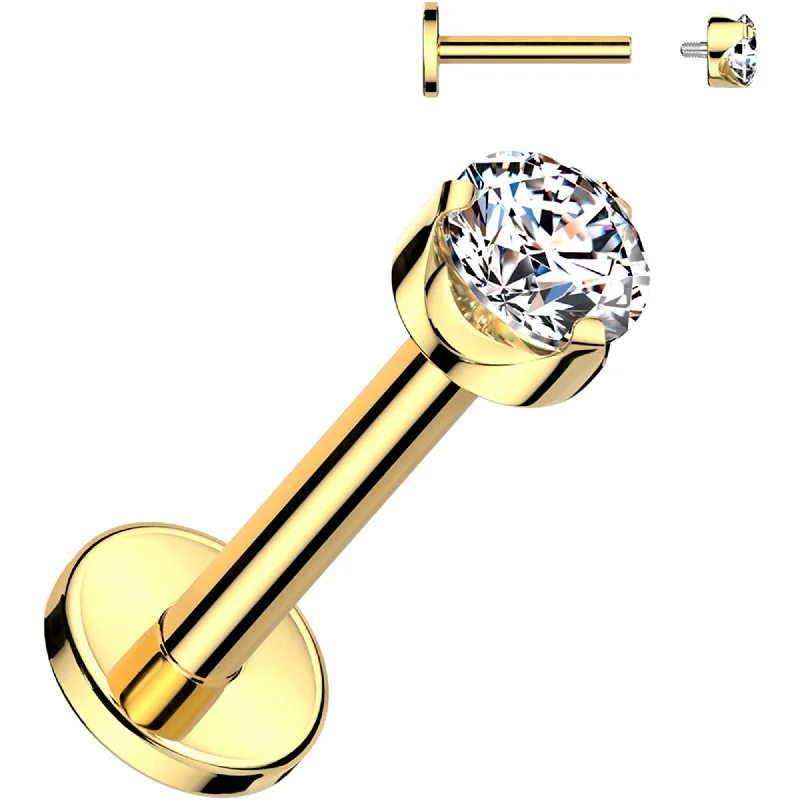 Women's Earrings – Elegant Designs for Every Personality--16 Gauge 5/16 3mm Clear CZ Round Gold PVD Medical Grade Titanium Flat Back Earring