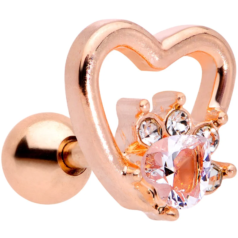 Women's Earrings – Elegant Designs for Every Personality--16 Gauge 1/4 Clear Gem Rose Gold Tone Hollow Heart Cartilage Tragus