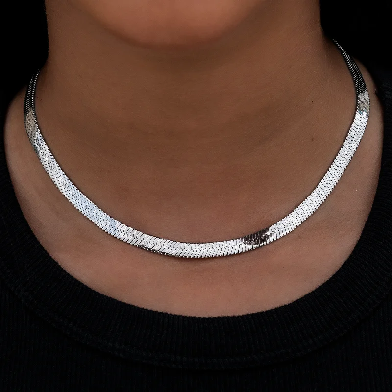 Shop Classic Women's Necklaces & Pendants with a Modern Twist-Herringbone Necklace in White Gold- 6mm Shop Classic Women's Necklaces & Pendants with a Modern Twist-Herringbone Necklace in White Gold- 6mm