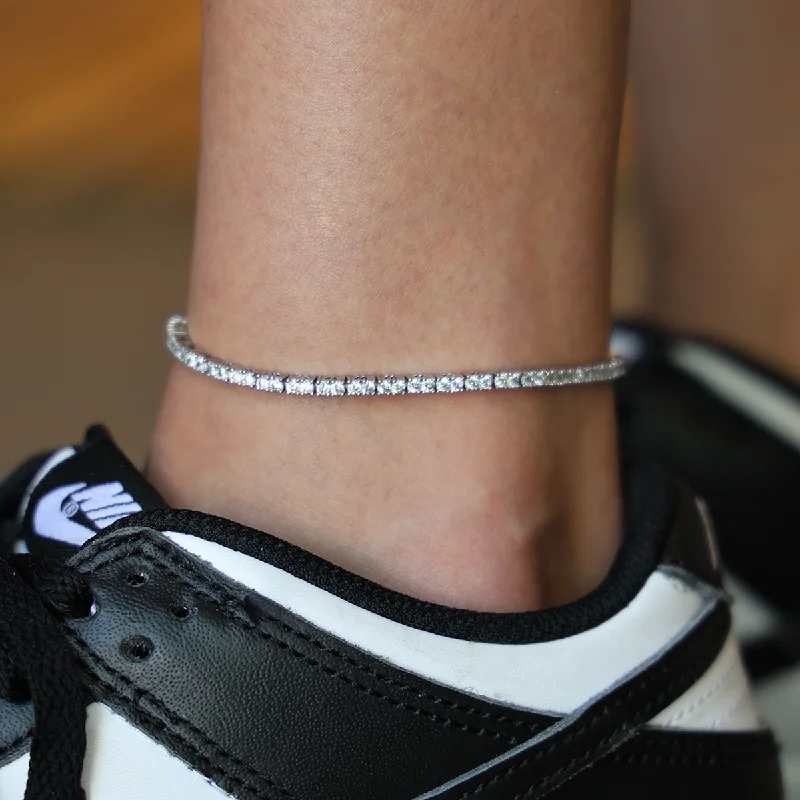 Simple and Stylish Anklets for Casual Days-Diamond Tennis Anklet in White Gold- 2mm