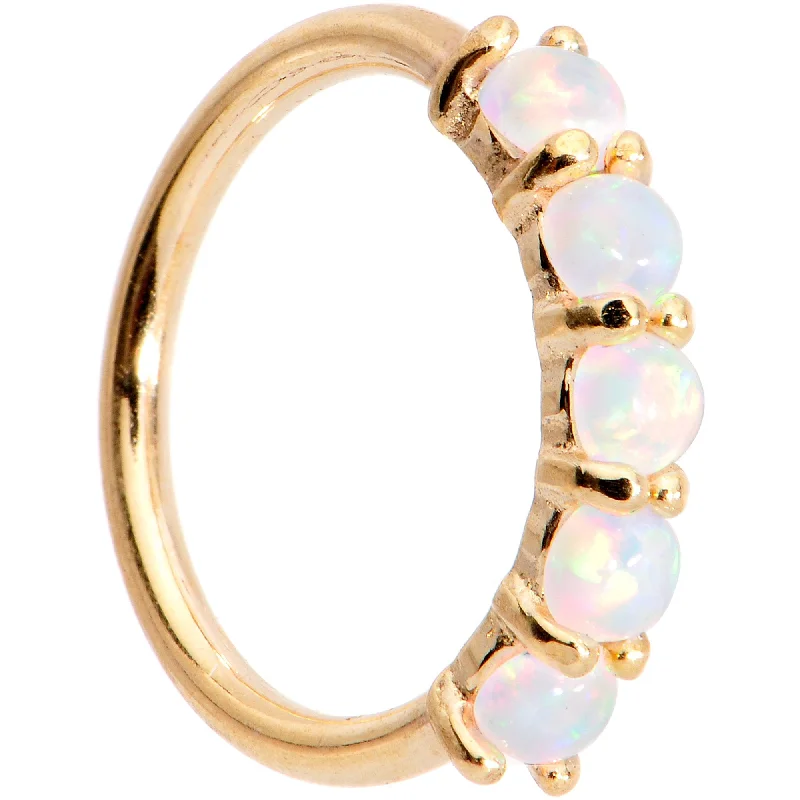 Elegant Nose Rings with Radiant Stones -18 Gauge White Synthetic Opal 14kt Yellow Gold Seamless Circular Ring Elegant Nose Rings with Radiant Stones -18 Gauge White Synthetic Opal 14kt Yellow Gold Seamless Circular Ring