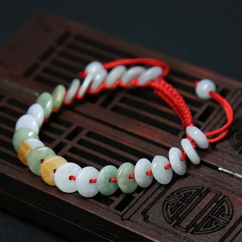 Beaded Leather Bracelets for Men-Buddha Stones Round Jade Lucky Red String Weave Bracelet Beaded Leather Bracelets for Men-Buddha Stones Round Jade Lucky Red String Weave Bracelet