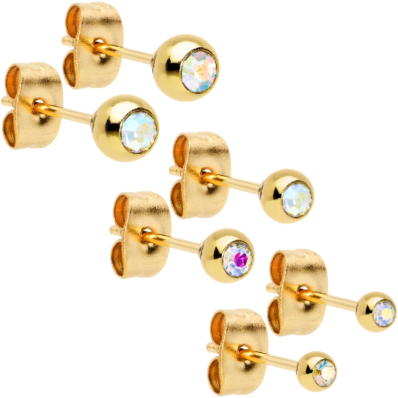 Women's Earrings – Elegant Designs for Every Personality--3mm 4mm 5mm Aurora Gem Gold Tone Ball 316L Steel Stud Earrings 3 Pack Women's Earrings – Elegant Designs for Every Personality--3mm 4mm 5mm Aurora Gem Gold Tone Ball 316L Steel Stud Earrings 3 Pack