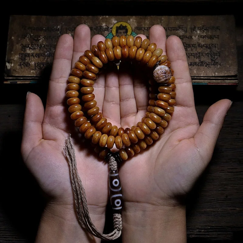 Men's Stretch Leather Bracelets-Buddha Stones Tibet 108 Mala Beads Yak Bone Three-eyed Dzi Bead Keep Away Evil Spirits Bracelet Men's Stretch Leather Bracelets-Buddha Stones Tibet 108 Mala Beads Yak Bone Three-eyed Dzi Bead Keep Away Evil Spirits Bracelet