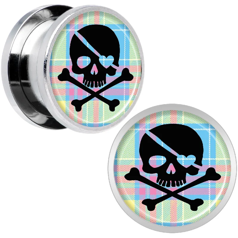 Women's Earrings – Elegant Designs for Every Personality--Pink Green Plaid Heart Skull Steel Screw Fit Plug Set 9/16 Women's Earrings – Elegant Designs for Every Personality--Pink Green Plaid Heart Skull Steel Screw Fit Plug Set 9/16