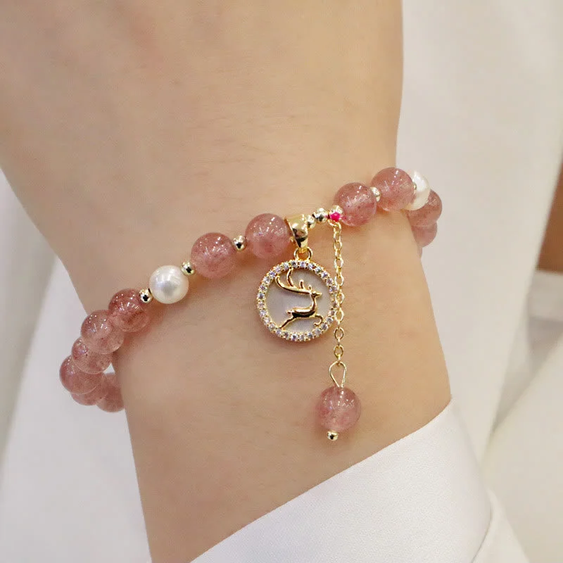 High-End Bangles for Women-Buddha Stones Strawberry Quartz Pearl Elk Smiley Face Fishtail Fu Character Charm Healing Bracelet High-End Bangles for Women-Buddha Stones Strawberry Quartz Pearl Elk Smiley Face Fishtail Fu Character Charm Healing Bracelet