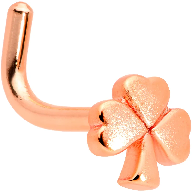 Diamond-Studded Nose Rings -18 Gauge 5/16 Rose Gold Tone St Patricks Shamrock L Shaped Nose Ring Diamond-Studded Nose Rings -18 Gauge 5/16 Rose Gold Tone St Patricks Shamrock L Shaped Nose Ring