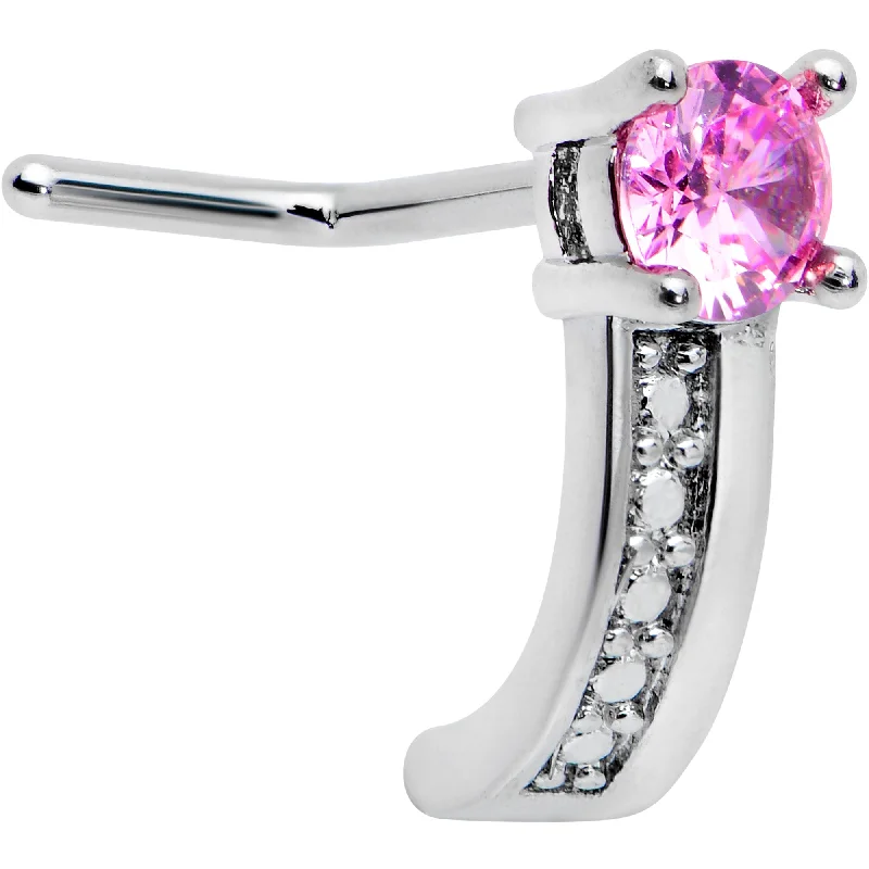 Nose Rings with Sparkling Stone Details -20 Gauge 1/4 Pink Gem Texture Glam Faux Hoop L Shape Nose Ring Nose Rings with Sparkling Stone Details -20 Gauge 1/4 Pink Gem Texture Glam Faux Hoop L Shape Nose Ring