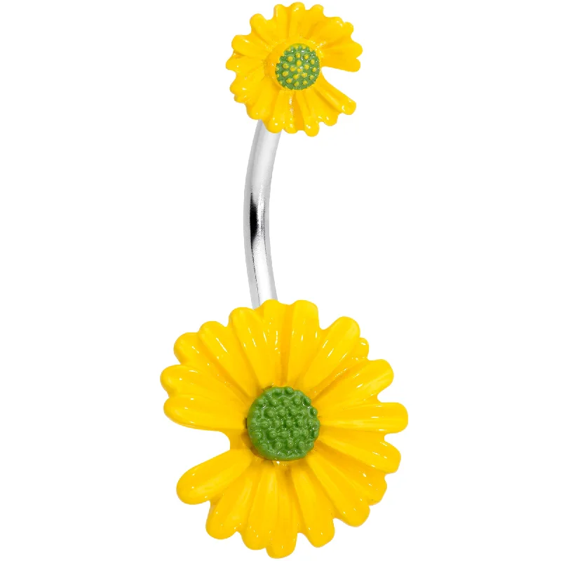 Comfortable Belly Rings with Custom Finish -Yellow Double Flower Double Mount Belly Ring Comfortable Belly Rings with Custom Finish -Yellow Double Flower Double Mount Belly Ring