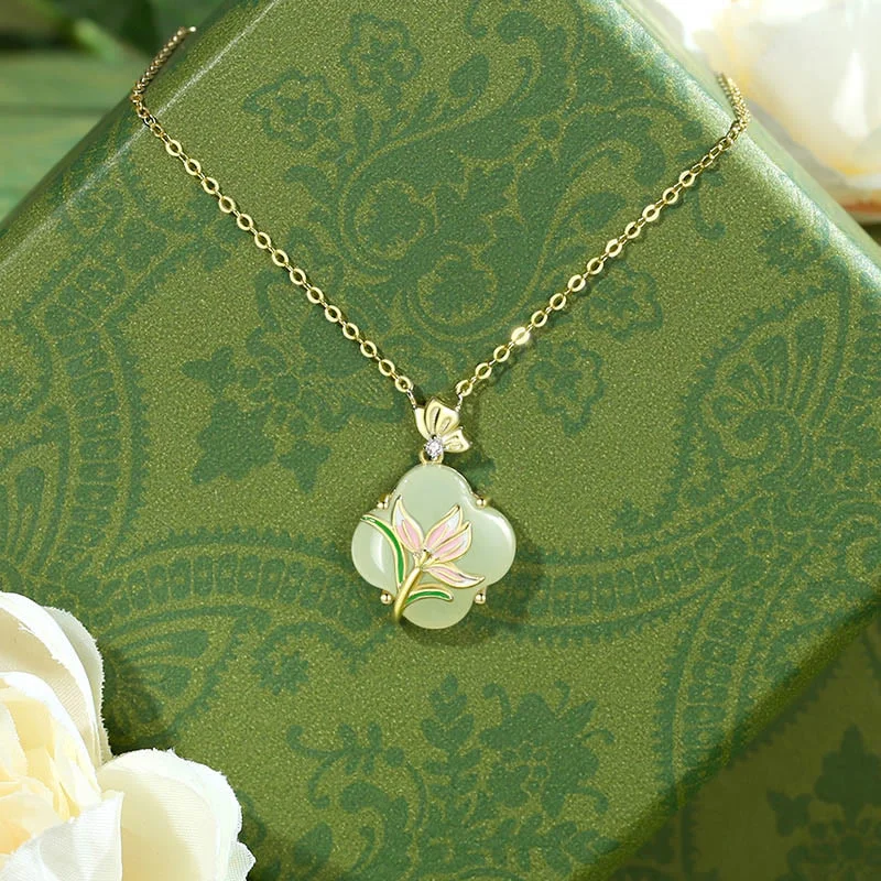 Shop Classic Women's Necklaces & Pendants with a Modern Twist-Buddha Stones 925 Sterling Silver Magnolia Butterfly Hetian Jade Four Leaf Clover Blessing Earrings Necklace Pendant Shop Classic Women's Necklaces & Pendants with a Modern Twist-Buddha Stones 925 Sterling Silver Magnolia Butterfly Hetian Jade Four Leaf Clover Blessing Earrings Necklace Pendant