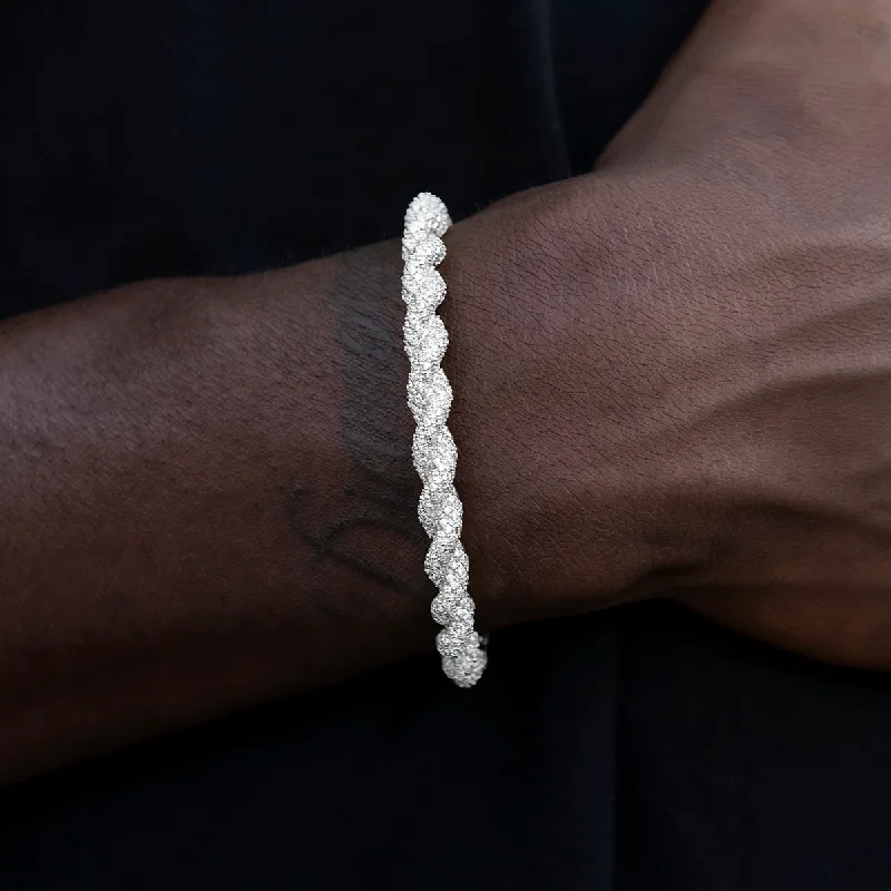 Bold Leather Bracelets for Men-Diamond Rope Cuff Bracelet in White Gold- 6mm