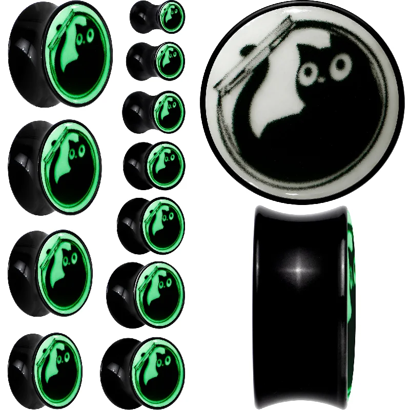 Women's Earrings – Elegant Designs for Every Personality--0 Gauge Glow in the Dark Fishbowl Kitty Cat Black Acrylic Saddle Plug Set