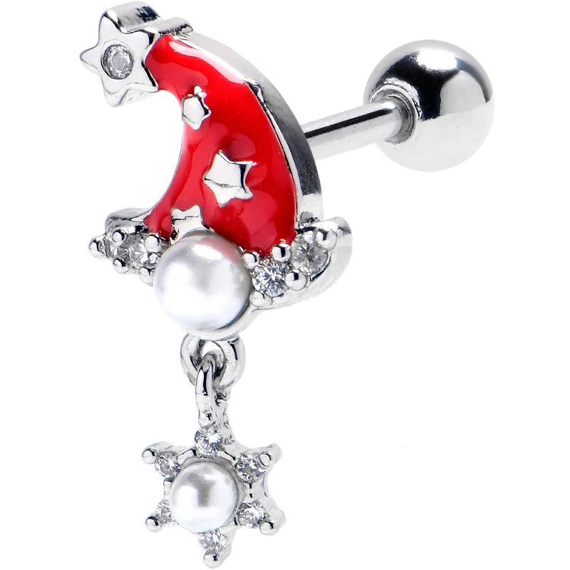 Women's Earrings – Elegant Designs for Every Personality--16 Gauge 1/4 Clear Gem Santa Hat Stars Red Dangle Cartilage Earring