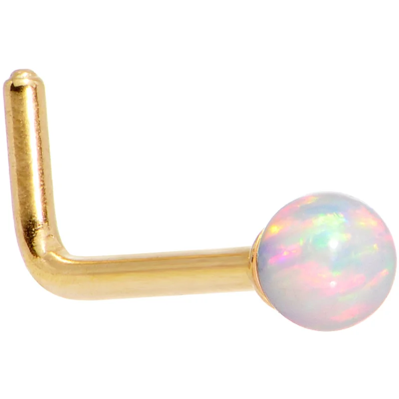 Nose Rings for Romantic Occasions -White 2.5mm Synthetic Opal Ball Gold Tone L-Shape Nose Ring Nose Rings for Romantic Occasions -White 2.5mm Synthetic Opal Ball Gold Tone L-Shape Nose Ring
