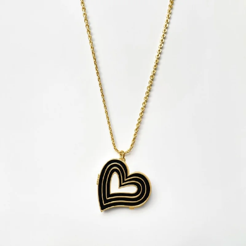 Shop Classic Women's  Necklaces & Pendants with a Modern Twist-Deco Heart Locket (Onyx & Ivory) - Gold