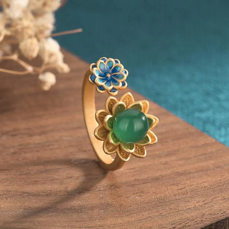 Chic Women's Rings for Fashion-Forward Looks-Buddha Stones Lotus Pattern Jade Abundance Adjustable Ring Chic Women's Rings for Fashion-Forward Looks-Buddha Stones Lotus Pattern Jade Abundance Adjustable Ring