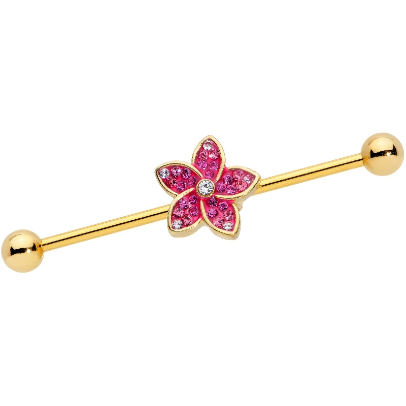 Women's Earrings – Elegant Designs for Every Personality--14 Gauge Clear Purple Gem Gold Tone Flower Industrial Barbell 38mm